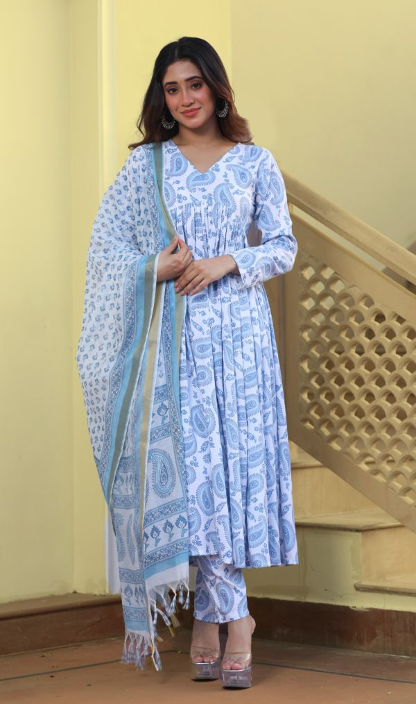 Cotton Printed Kurti with Dupatta and Bottom