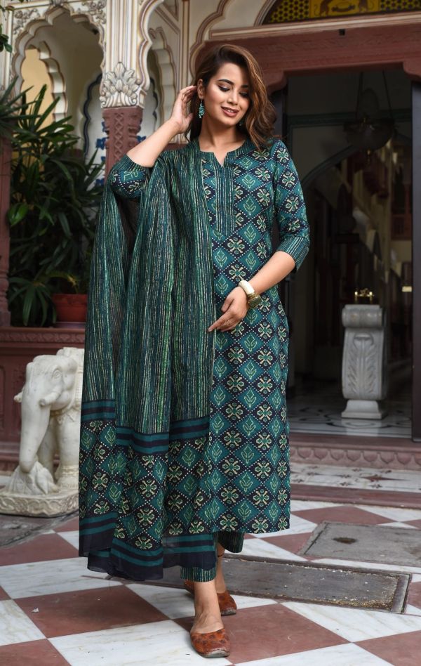 Green Kurti with Dupatta and Bottom