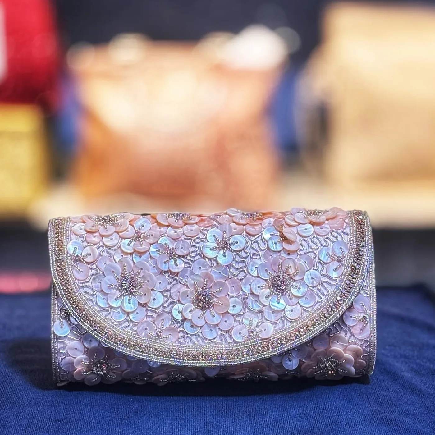 Rose Petal Sequin Evening Clutch