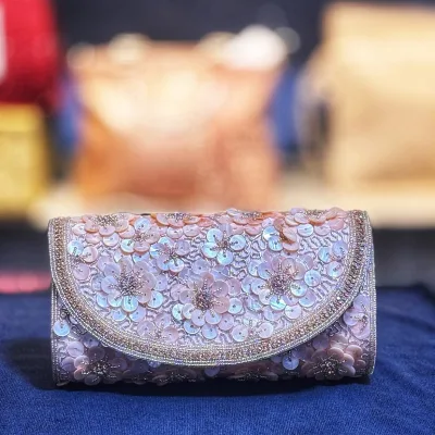 Rose Petal Sequin Evening Clutch