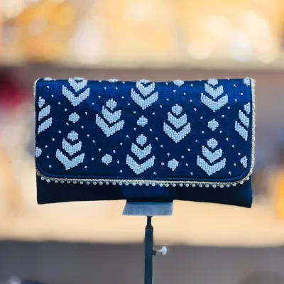 Midnight Chevron Beaded Clutch