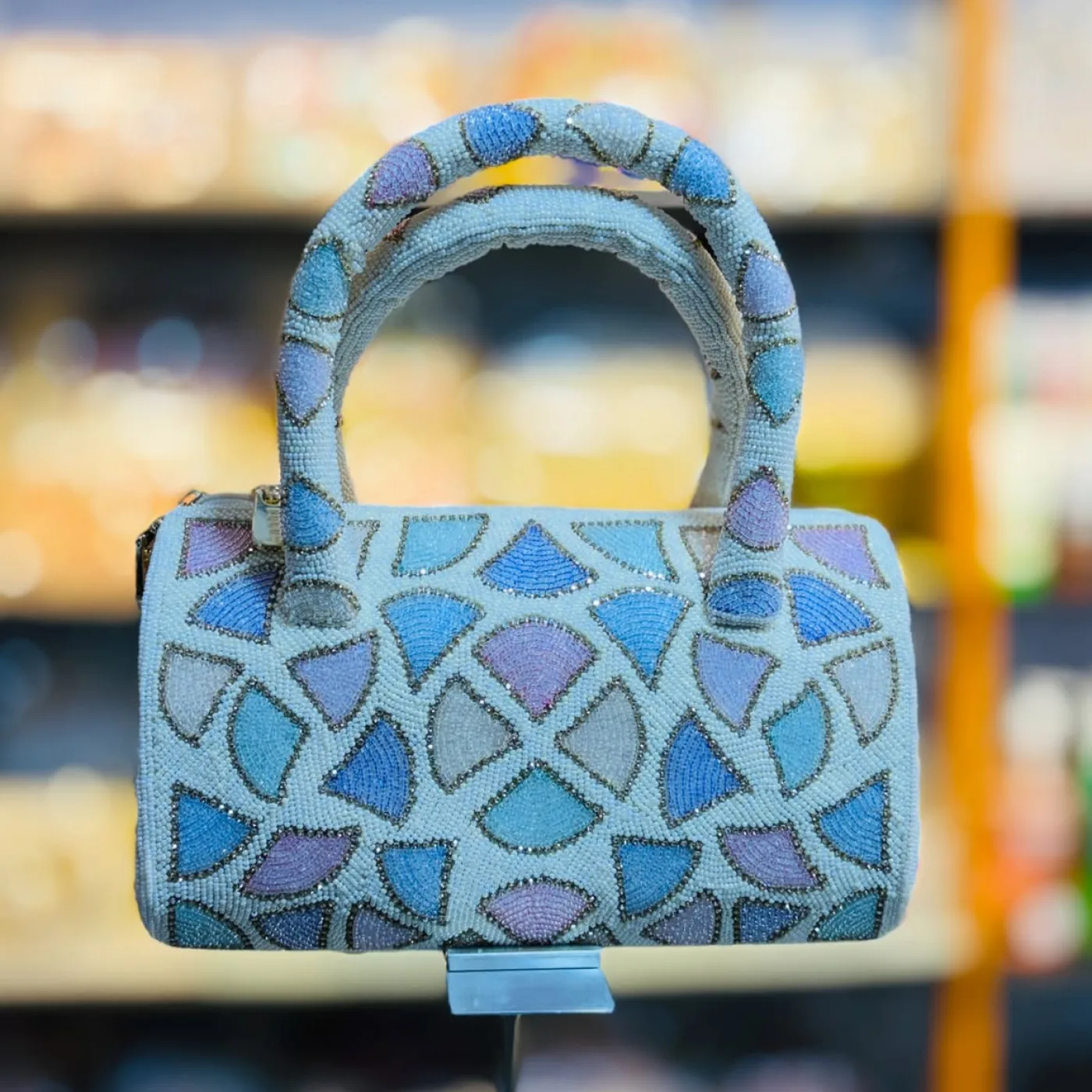 Azure Mosaic Beaded Handbag