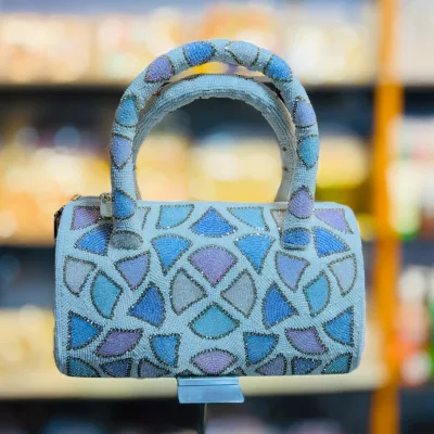 Azure Mosaic Beaded Handbag