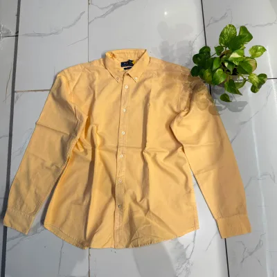 Sunlit Mustard Button-Down Long Sleeve Shirt for Men