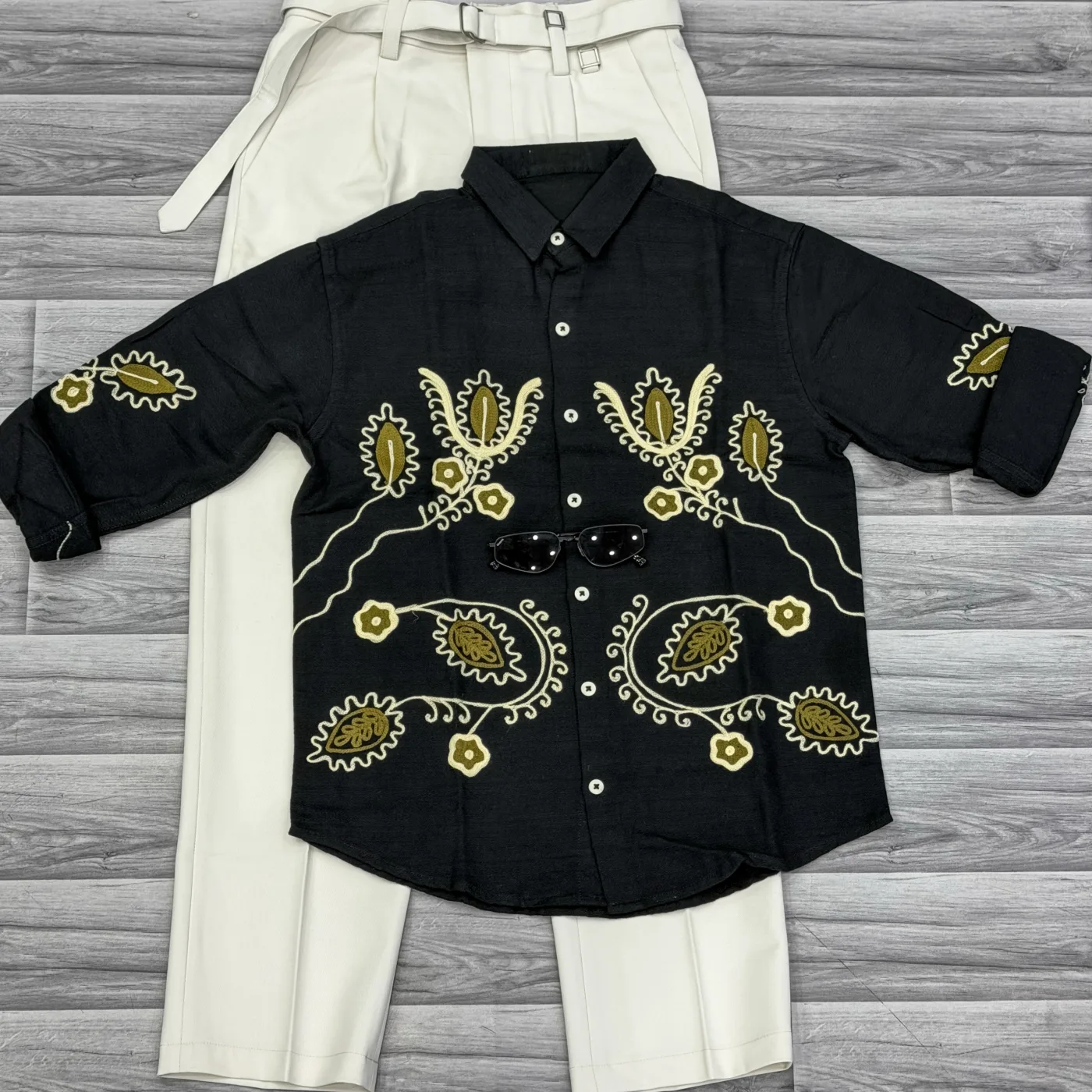 Midnight Paisley Embroidered Button-Down Shirt