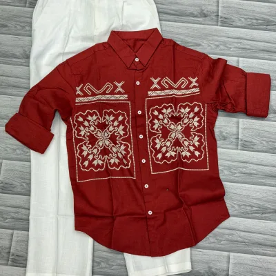 Rust Red Heritage Embroidered Shirt