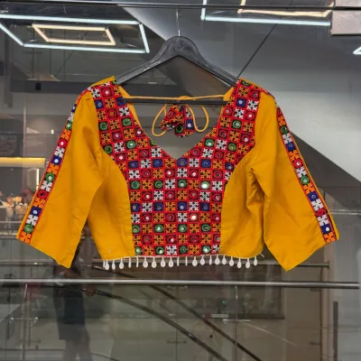 Desert Mosaic Mirrorwork Tie-Back Blouse