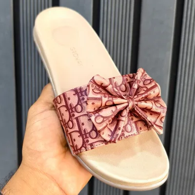 Bow Detail Printed Strap Slip-On Flat Sandals for Women