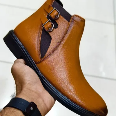 Classic Tan Double-Buckle Chelsea-Inspired Ankle Boots for Men