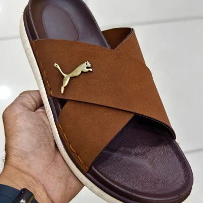 Rich Brown Cross-Strap Comfort Slide Sandals for Men