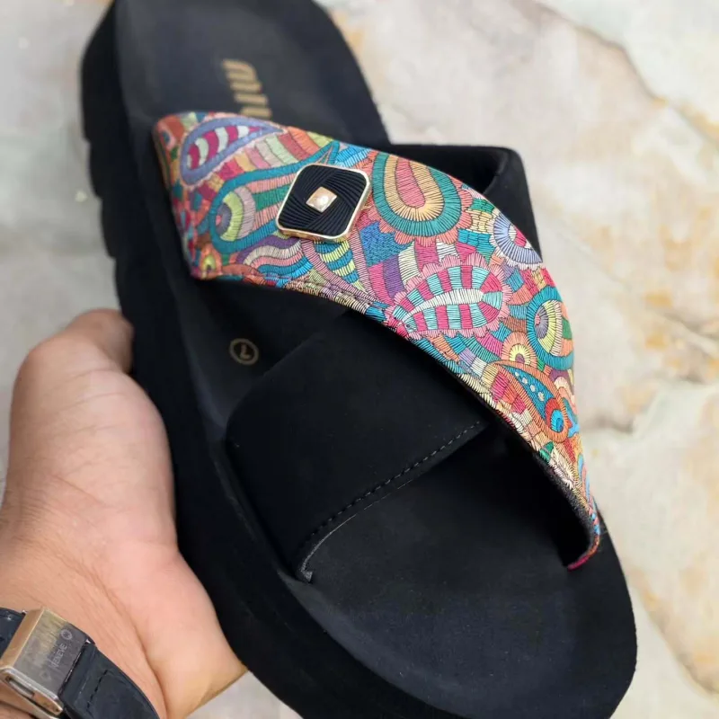Multicolor Printed Strap Casual Flat Sandals