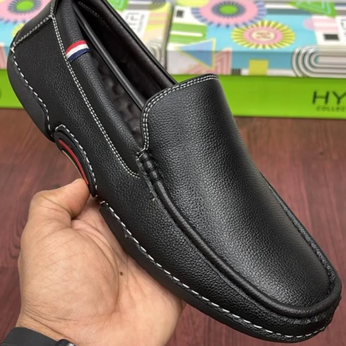 Textured Slip-On Loafers with Contrast Stitching