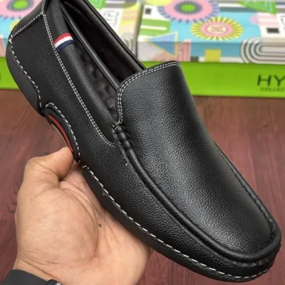 Textured Slip-On Loafers with Contrast Stitching