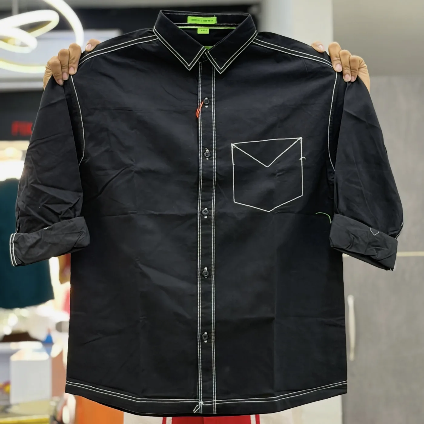 Contrast Stitch Button-Down Casual Shirt